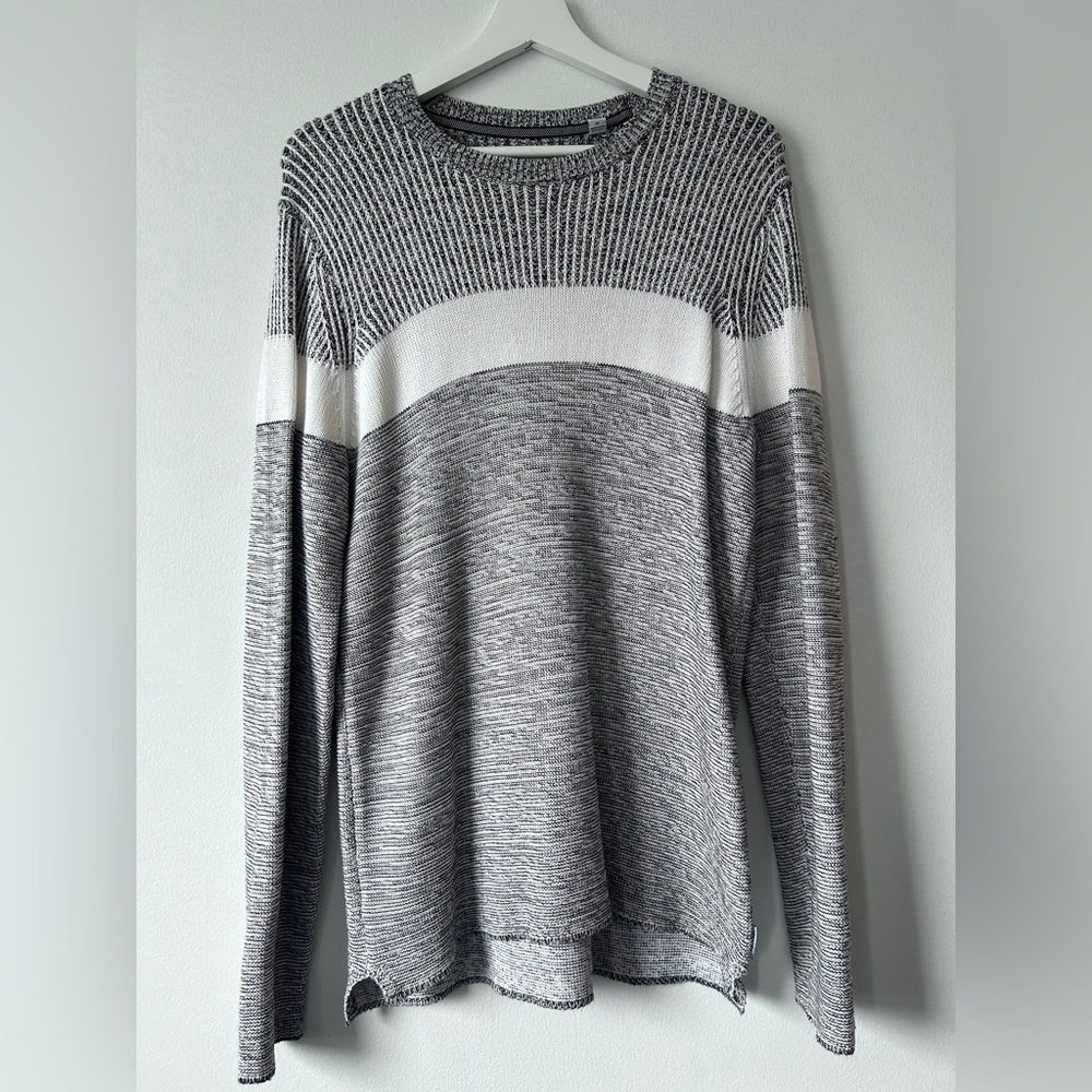 Only and Sons - Grey Crew Neck Sweater with White Stripe (Size Men’s Medium M)